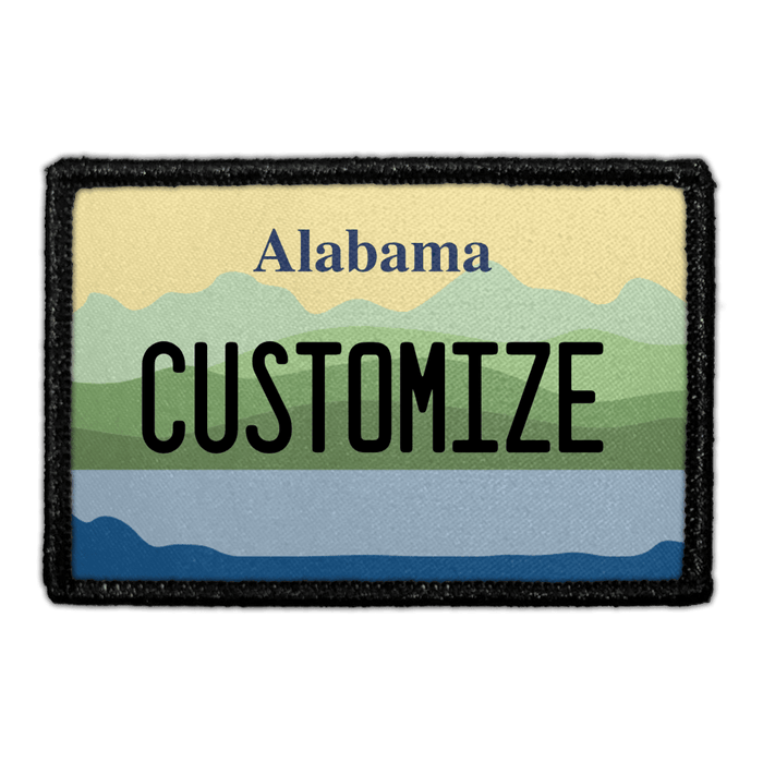 Customizable - Alabama License Plate  - Removable Patch - Pull Patch - Removable Patches That Stick To Your Gear