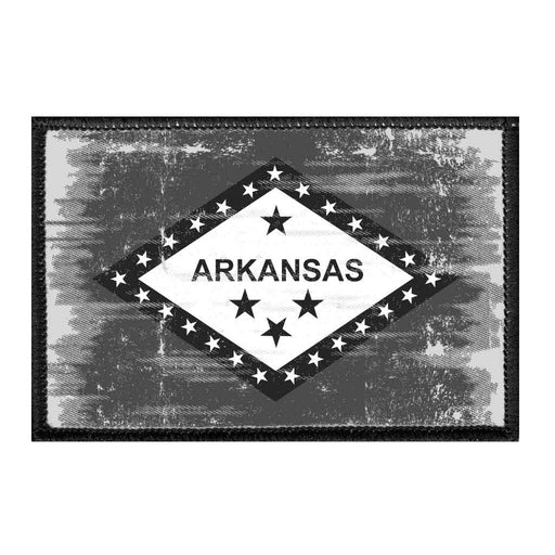 Arkansas State Flag - Black and White - Distressed - Removable Patch - Pull Patch - Removable Patches For Authentic Flexfit and Snapback Hats