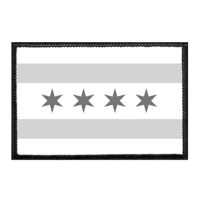 Chicago City Flag - Black and White - Removable Patch - Pull Patch - Removable Patches For Authentic Flexfit and Snapback Hats