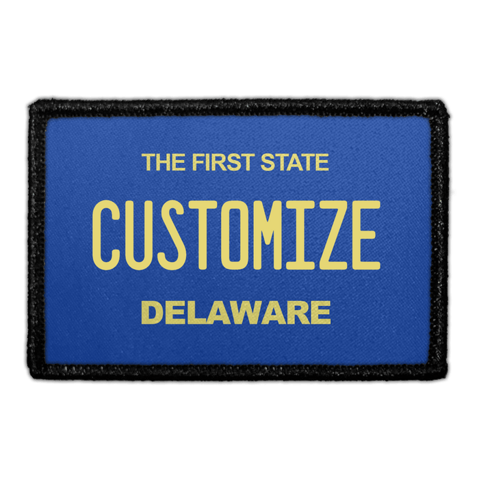 Customizable - Delaware License Plate - Removable Patch - Pull Patch - Removable Patches That Stick To Your Gear