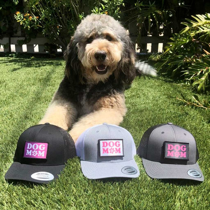 Dog Mom - Pink And White - Patch - Pull Patch - Removable Patches For Authentic Flexfit and Snapback Hats