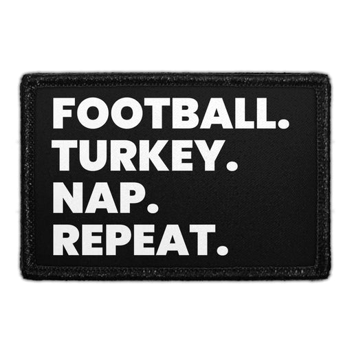Football. Turkey. Nap. Repeat. - Removable Patch - Pull Patch - Removable Patches For Authentic Flexfit and Snapback Hats