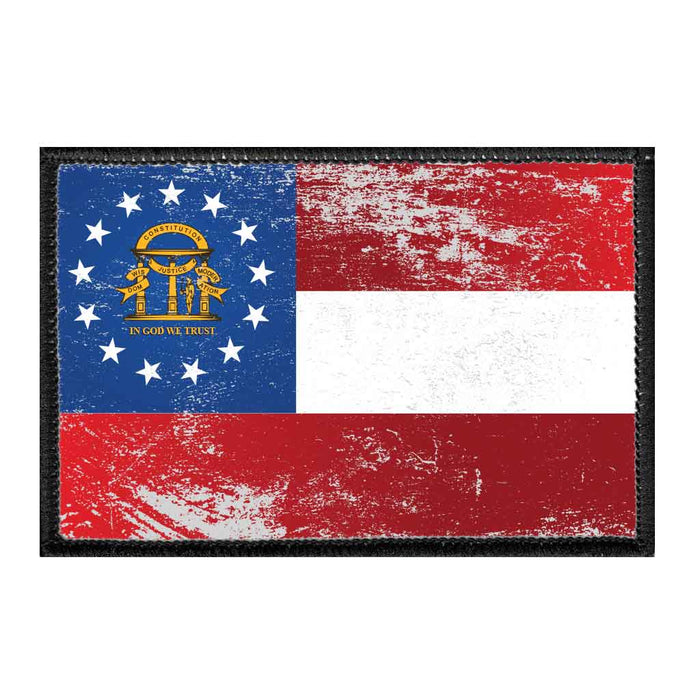 Georgia State Flag - Color - Distressed - Removable Patch - Pull Patch - Removable Patches For Authentic Flexfit and Snapback Hats