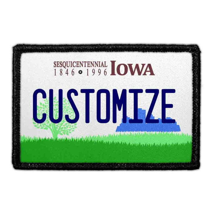 Customizable - Iowa License Plate - Removable Patch - Pull Patch - Removable Patches That Stick To Your Gear