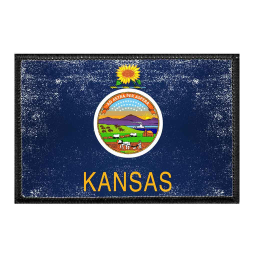 Kansas State Flag - Color - Distressed - Removable Patch - Pull Patch - Removable Patches For Authentic Flexfit and Snapback Hats