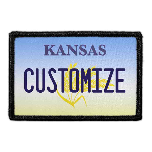 Customizable - Kansas License Plate - Removable Patch - Pull Patch - Removable Patches That Stick To Your Gear