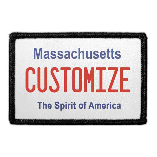 Customizable - Massachusetts License Plate - Removable Patch - Pull Patch - Removable Patches That Stick To Your Gear