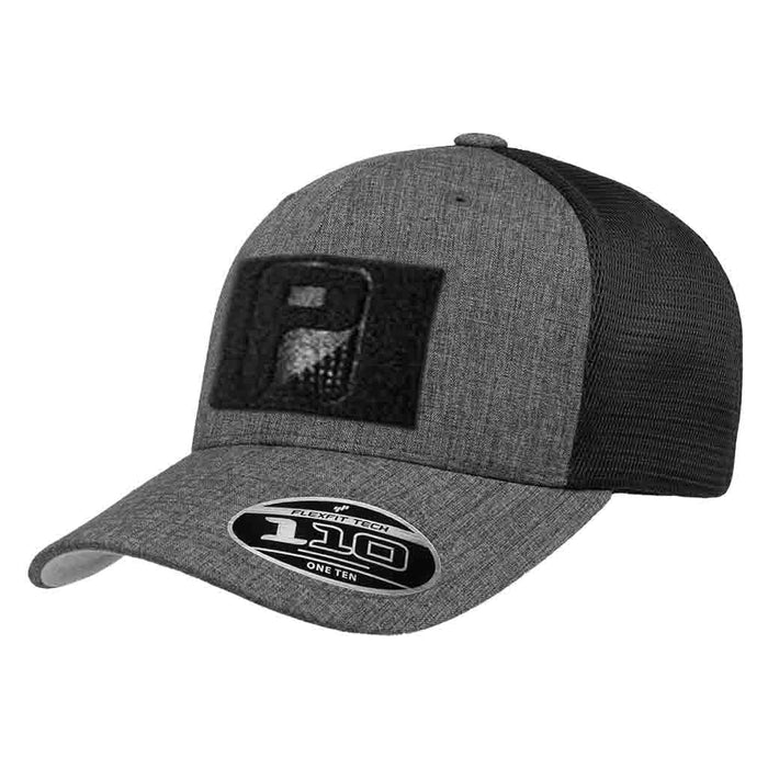Trucker Curved Bill Flexfit + Snapback Hat by Pull Patch (Melange Charcoal/Black)