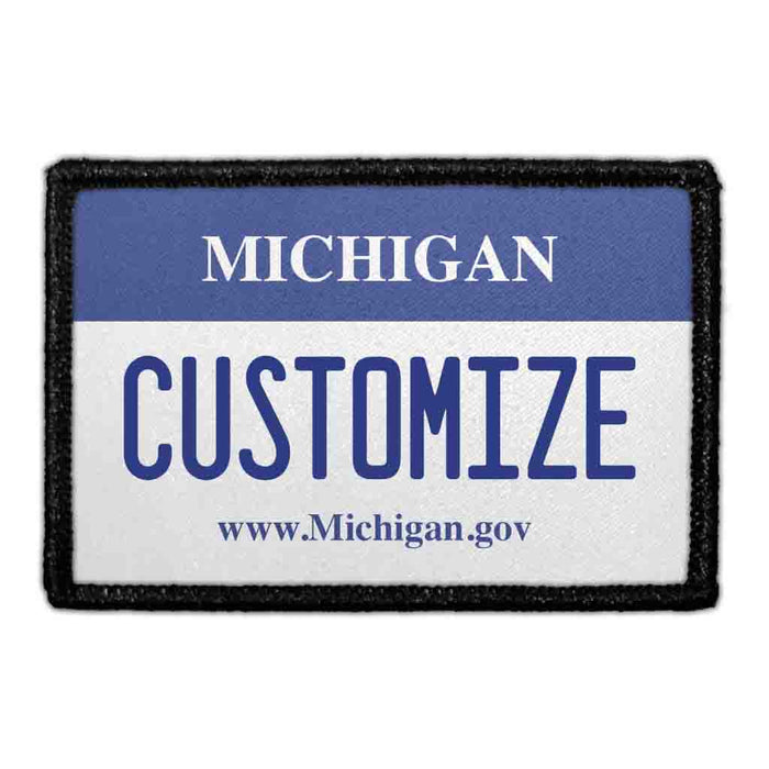 Customizable - Michigan License Plate - Removable Patch - Pull Patch - Removable Patches That Stick To Your Gear