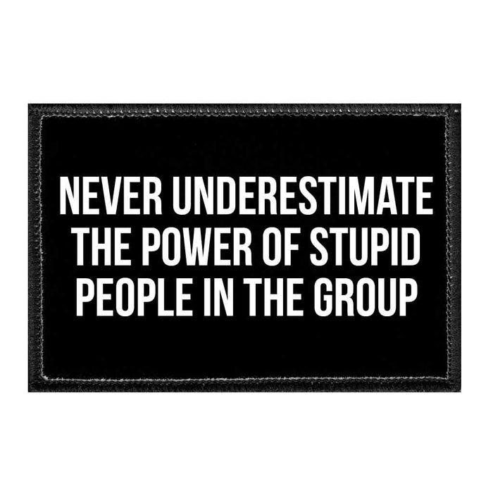 Never Underestimate The Power Of Stupid People In The Group - Removable Patch - Pull Patch - Removable Patches For Authentic Flexfit and Snapback Hats