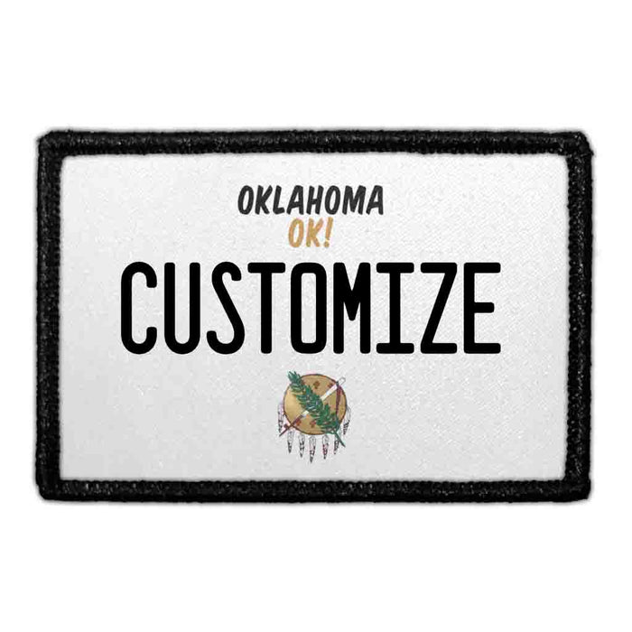 Customizable - Oklahoma License Plate - Removable Patch - Pull Patch - Removable Patches That Stick To Your Gear