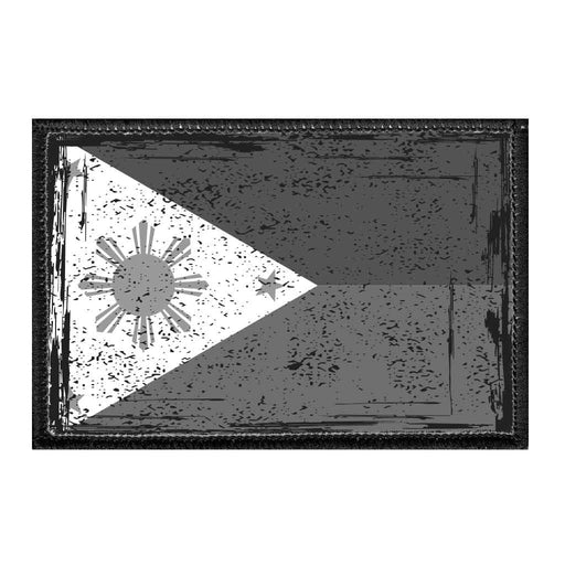 Philippines National Flag - Black And White - Distressed - Removable Patch - Pull Patch - Removable Patches For Authentic Flexfit and Snapback Hats