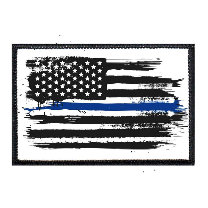 Thin Blue Line - Black and White Distressed - Patch - Pull Patch - Removable Patches For Authentic Flexfit and Snapback Hats