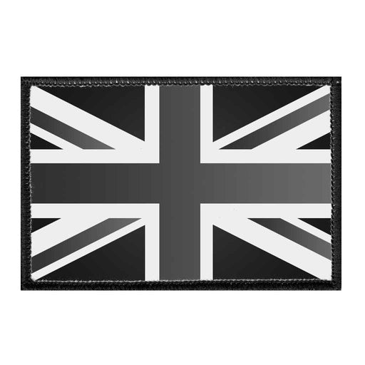 United Kingdom Flag - Black and White - Removable Patch - Pull Patch - Removable Patches For Authentic Flexfit and Snapback Hats