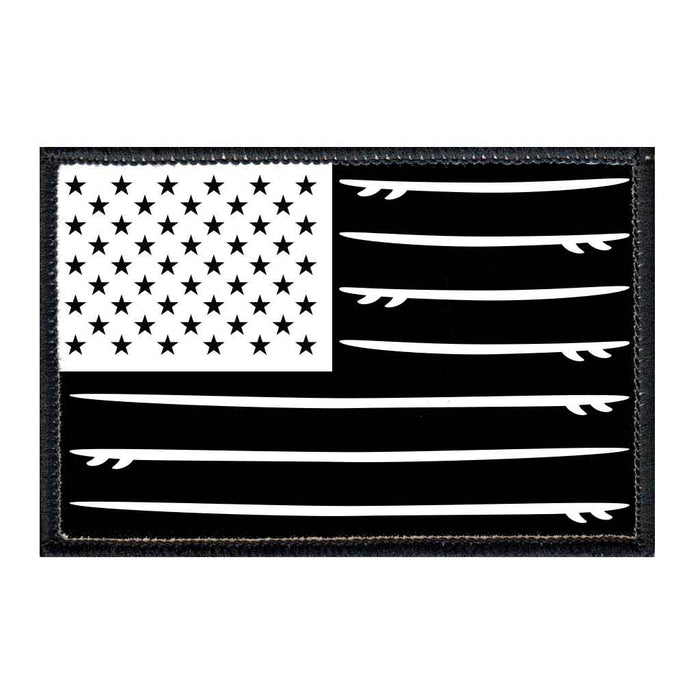 US Flag - Surfboards - Black and White - Removable Patch - Pull Patch - Removable Patches For Authentic Flexfit and Snapback Hats