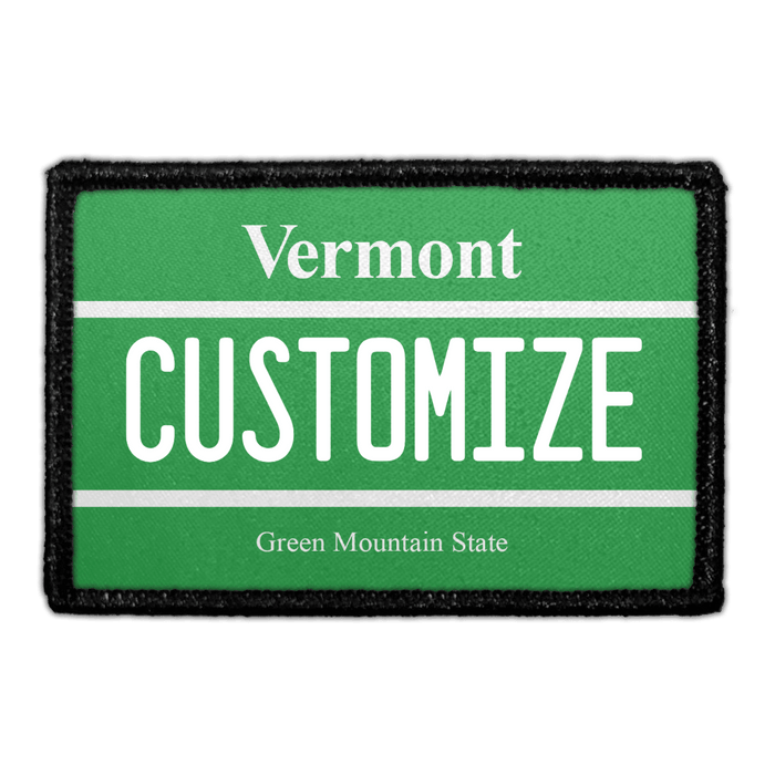 Customizable - Vermont License Plate - Removable Patch - Pull Patch - Removable Patches That Stick To Your Gear