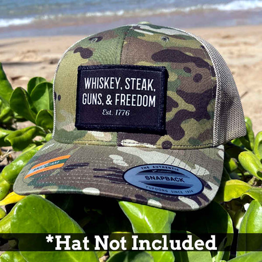 Whiskey, Steak, Guns, & Freedom - Removable Patch - Pull Patch - Removable Patches For Authentic Flexfit and Snapback Hats