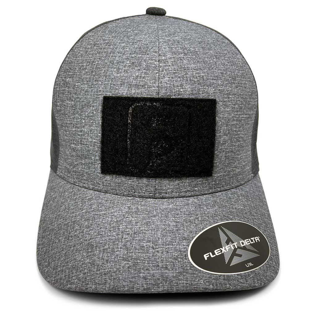 2-Tone - Melange Dark Grey and Charcoal - Delta Premium Flexfit Hat by Pull Patch - Pull Patch - Removable Patches For Authentic Flexfit and Snapback Hats