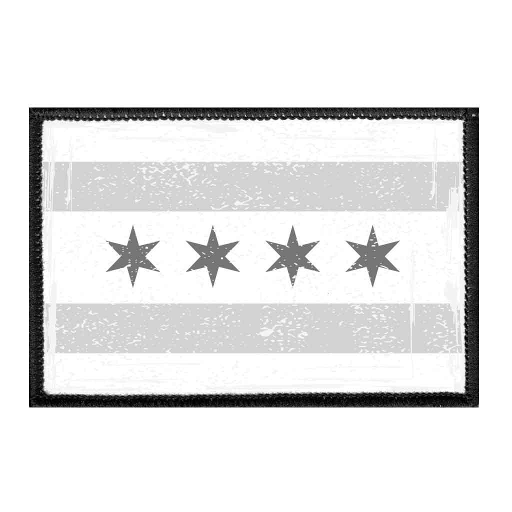 Chicago City Flag - Black And White Distressed - Pull Patch - Removable Patch - For Authentic Flexfit and Snapback Hats