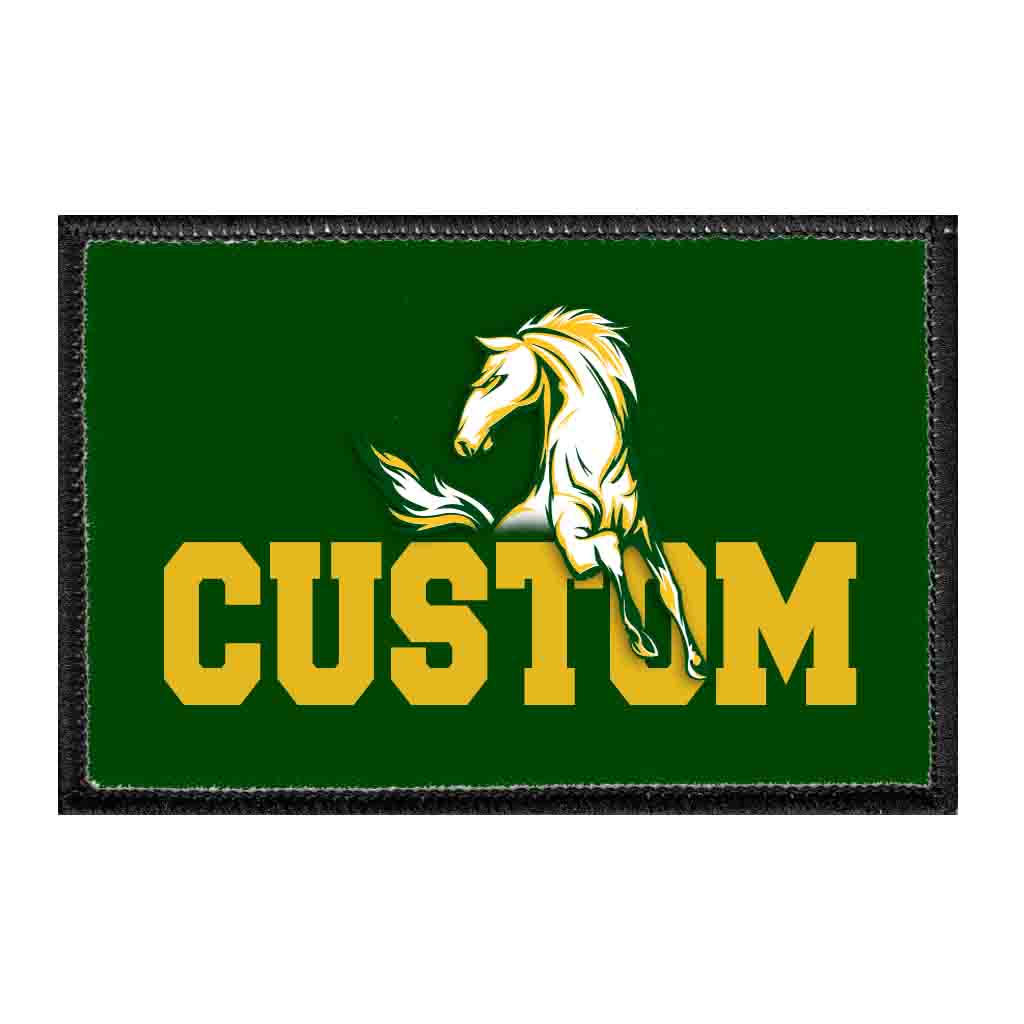 Mira Costa Custom Text With Horse - Yellow Text - Removable Patch - Pull Patch - Removable Patches For Authentic Flexfit and Snapback Hats
