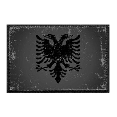 Albania Flag - Black and White - Distressed - Removable Patch - Pull Patch - Removable Patches For Authentic Flexfit and Snapback Hats