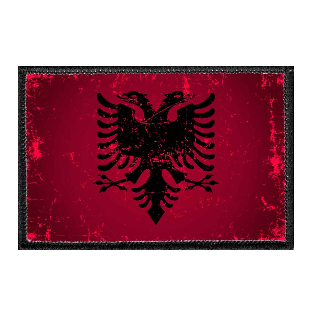 Albania Flag - Color - Distressed - Removable Patch - Pull Patch - Removable Patches For Authentic Flexfit and Snapback Hats