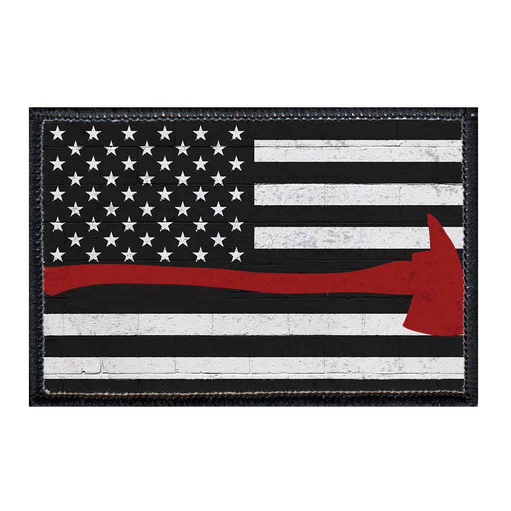 American Flag - Black and White - Distressed - Firefighter Axe - Patch