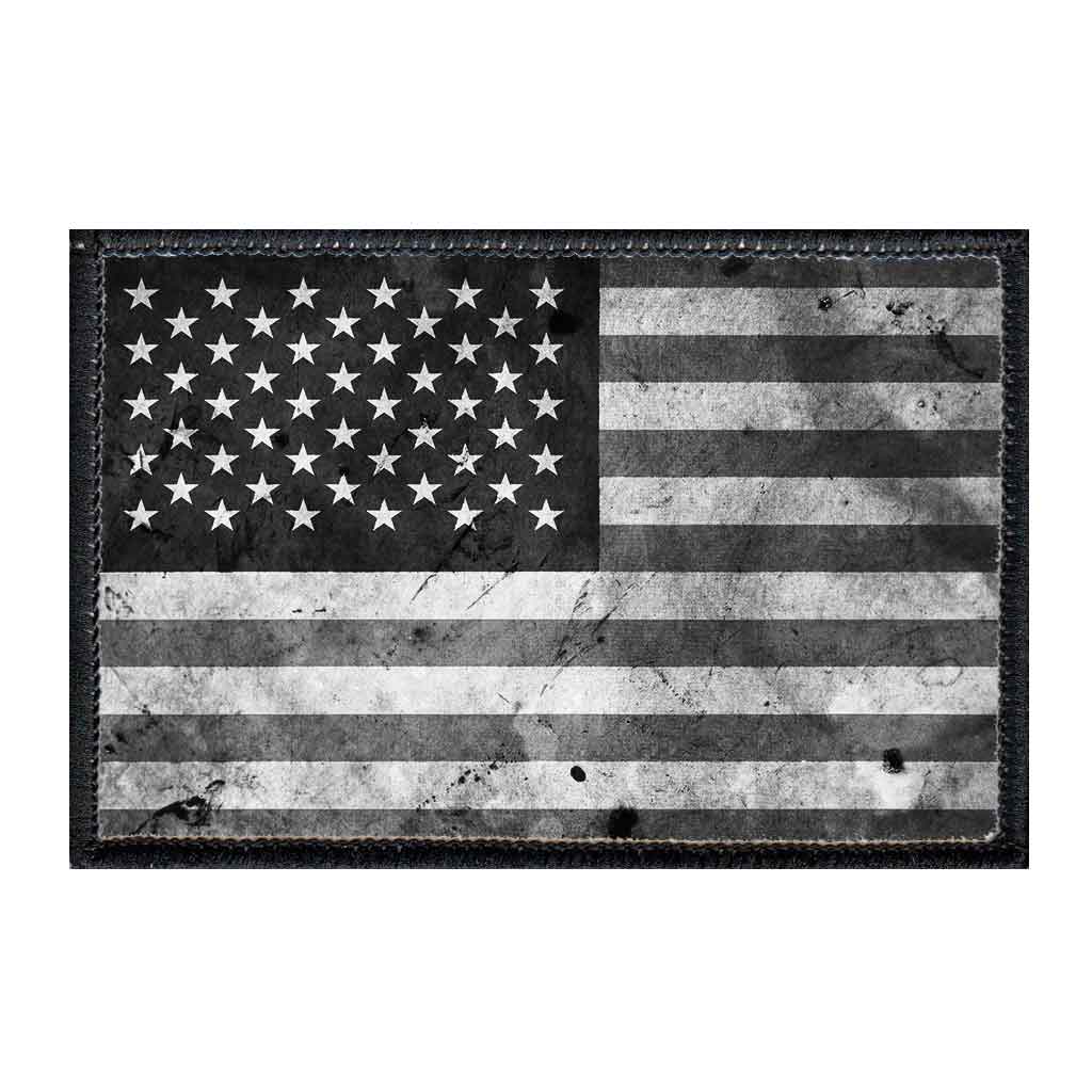 American Flag - Black and White - Distressed - Patch - Pull Patch - Removable Patches For Authentic Flexfit and Snapback Hats