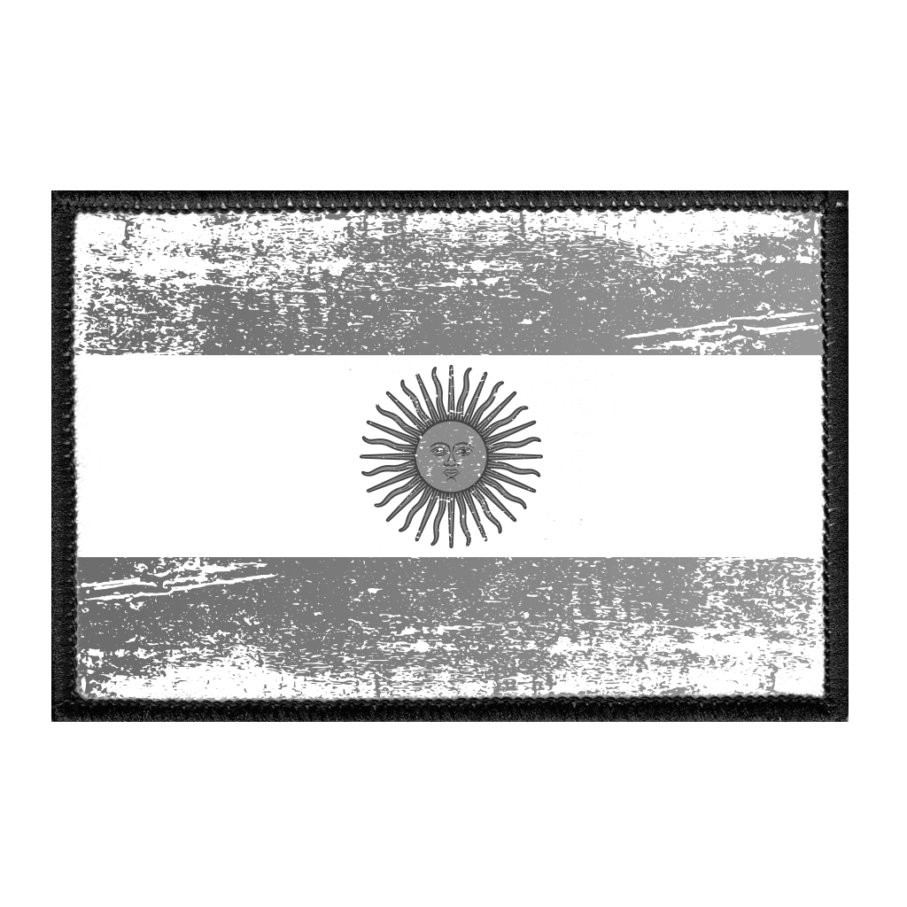 Argentina Flag - Black and White - Distressed - Removable Patch - Pull Patch - Removable Patches For Authentic Flexfit and Snapback Hats