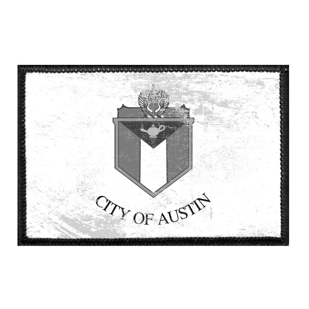 Austin City Flag - Black and White - Distressed - Removable Patch - Pull Patch - Removable Patches For Authentic Flexfit and Snapback Hats