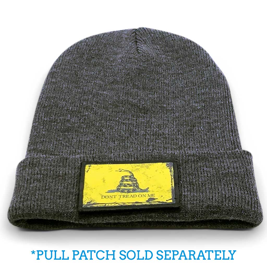 Beanie Pull Patch Cap By Flexfit - Dark Grey - Pull Patch - Removable Patches For Authentic Flexfit and Snapback Hats