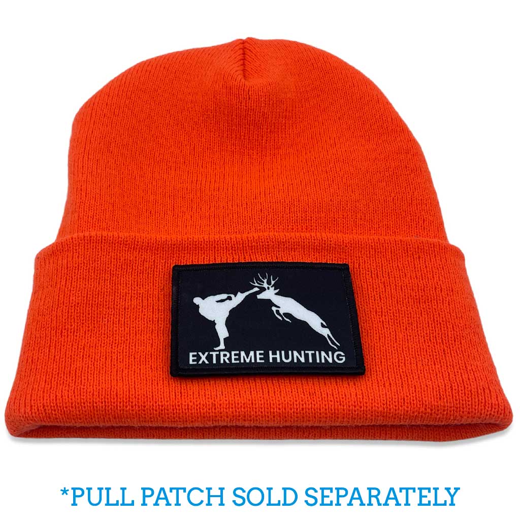 Beanie Pull Patch Cap By Flexfit - Orange - Pull Patch - Removable Patches That Stick To Your Gear
