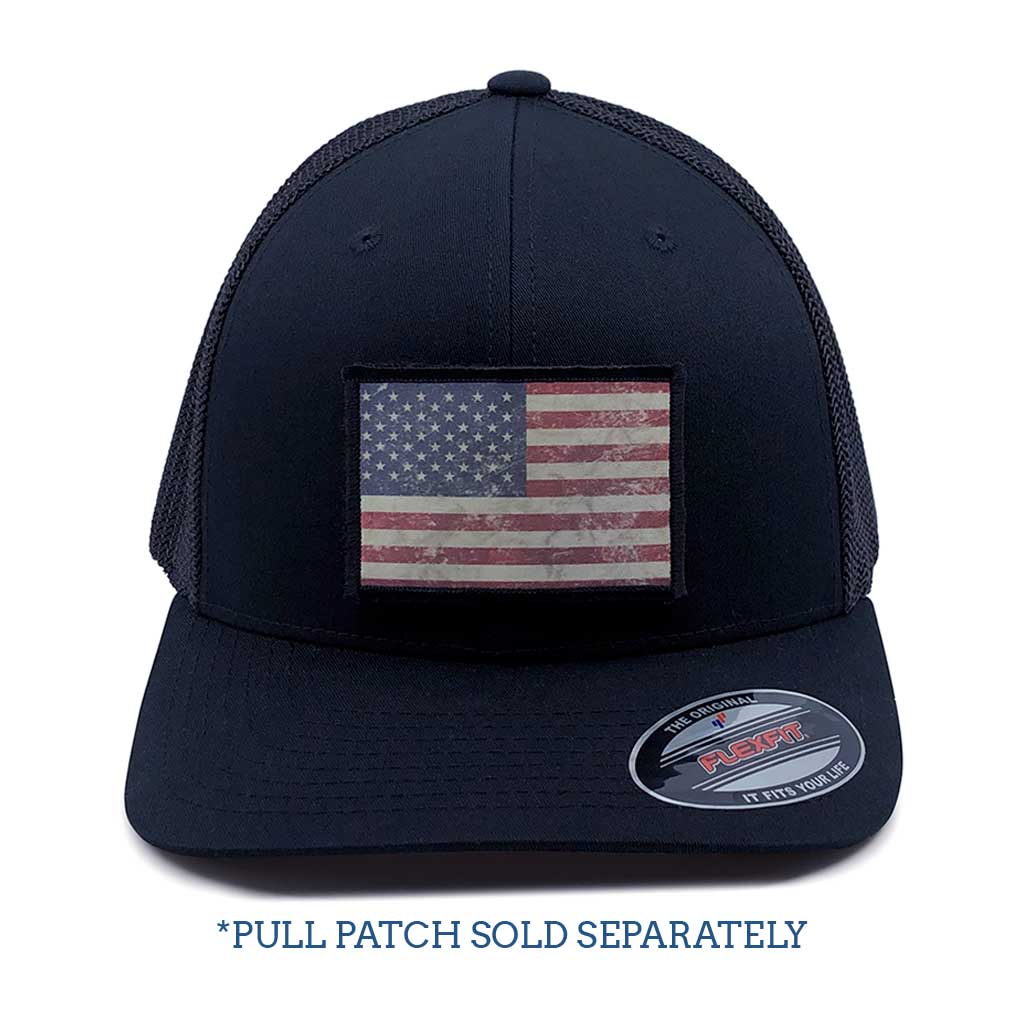 Black - Trucker Mesh Flexfit Hat by Pull Patch - Pull Patch - Removable Patches For Authentic Flexfit and Snapback Hats