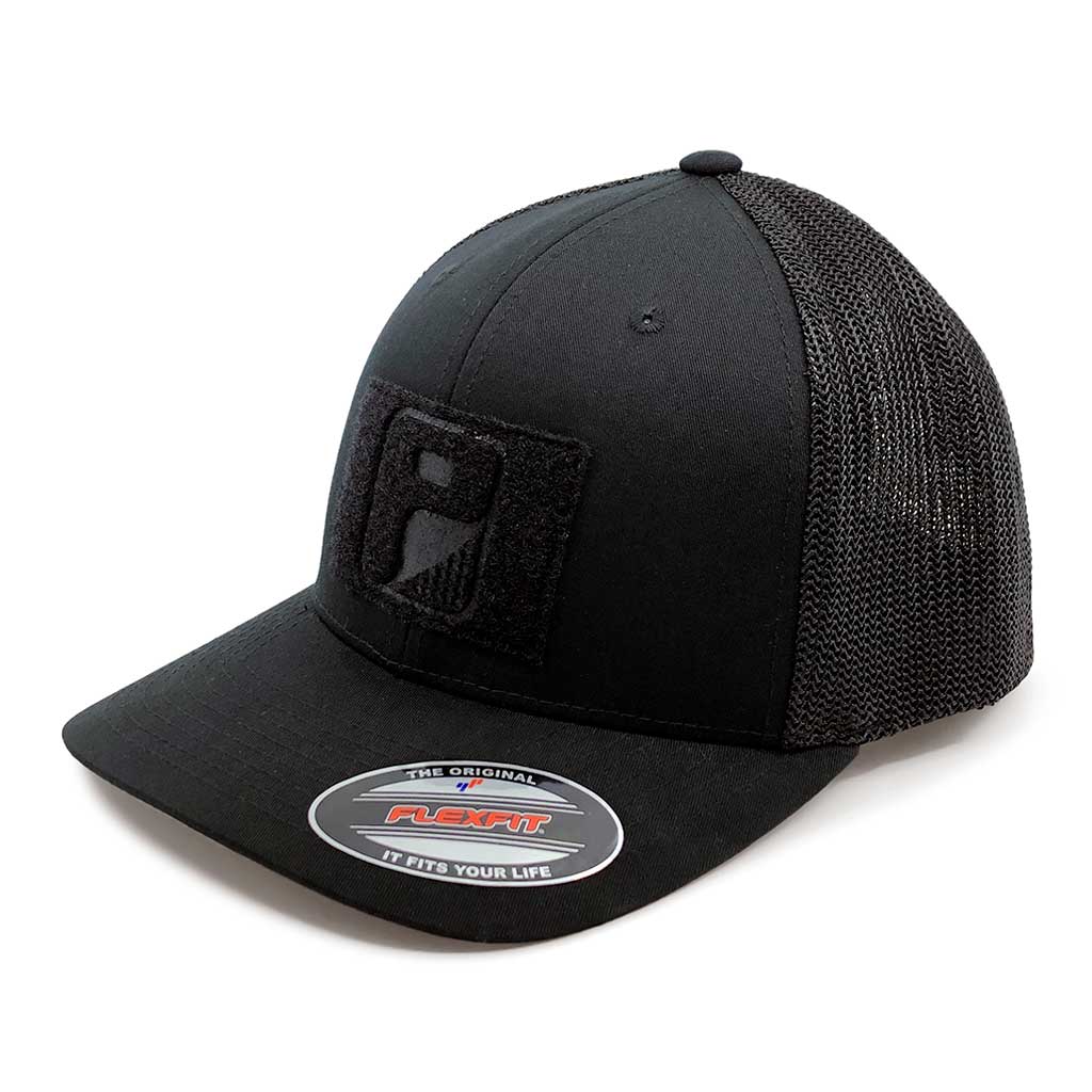 Black - Trucker Mesh Flexfit Hat Pull Patch by