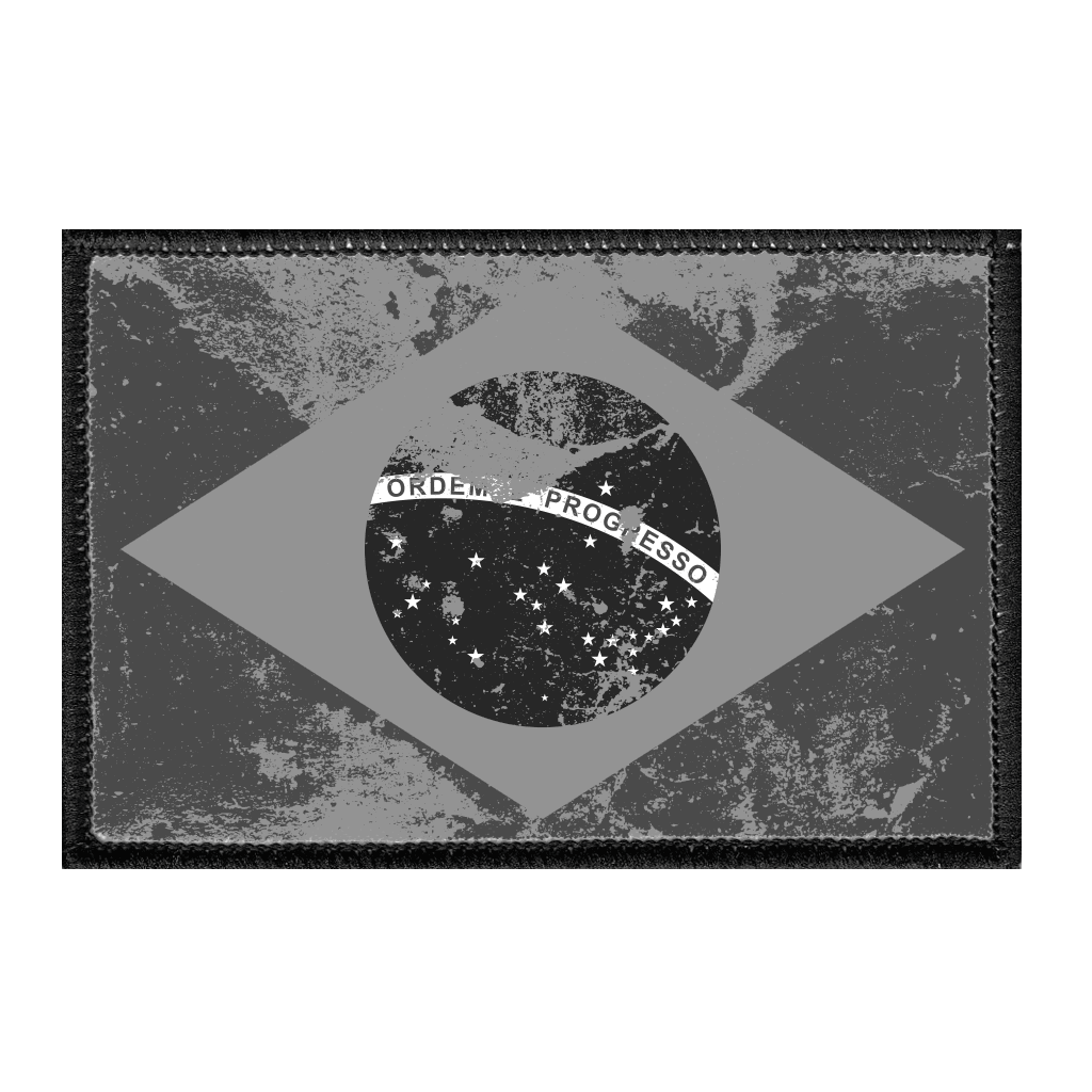 Brazil Flag - Black and White - Distressed - Removable Patch - Pull Patch - Removable Patches For Authentic Flexfit and Snapback Hats
