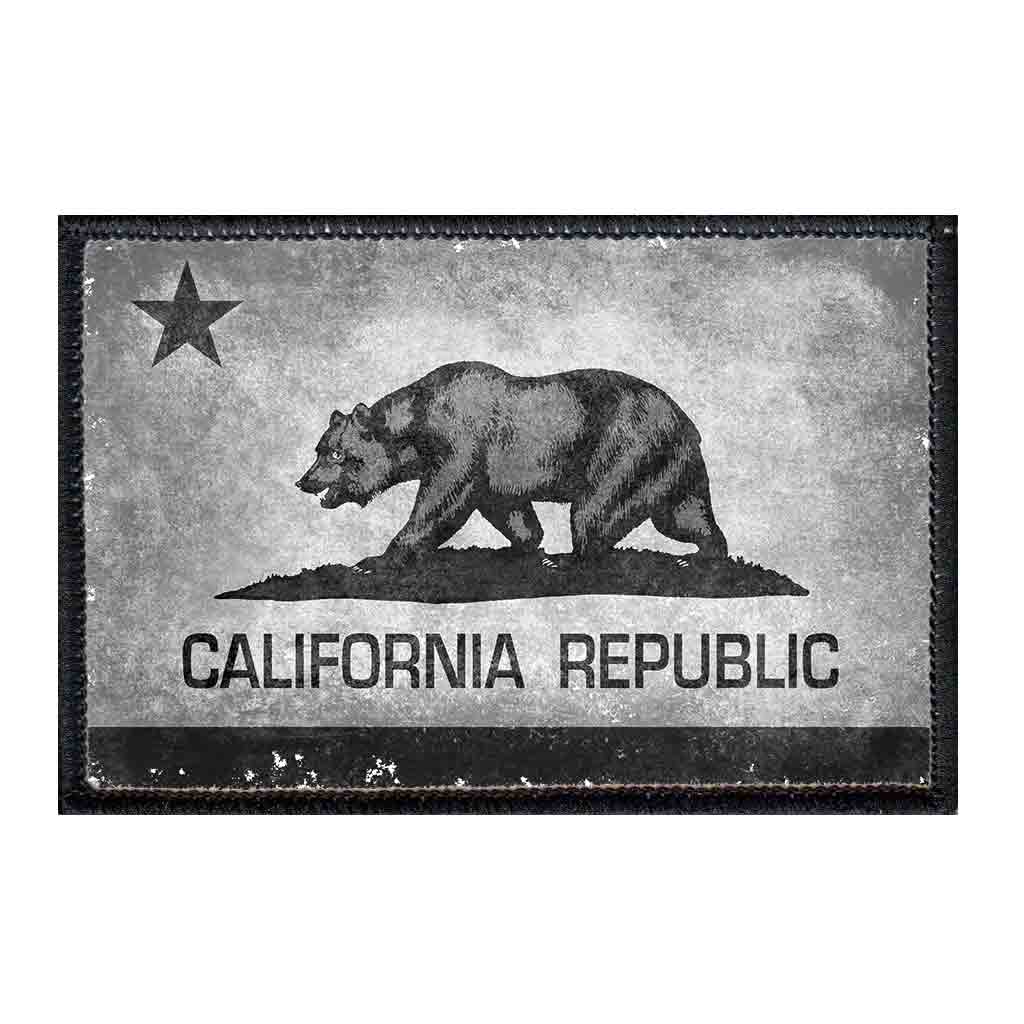 California State Flag - Black and White - Distressed - Patch - Pull Patch - Removable Patches For Authentic Flexfit and Snapback Hats
