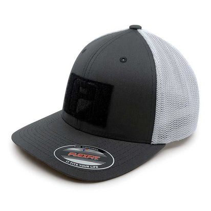 Charcoal and White - Trucker Patch Pull Hat 2-Tone by Flexfit Mesh