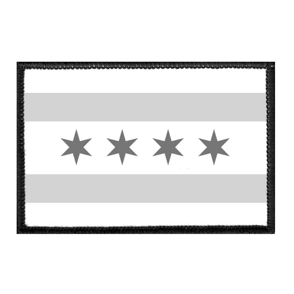 Chicago City Flag - Black and White - Removable Patch - Pull Patch - Removable Patches For Authentic Flexfit and Snapback Hats