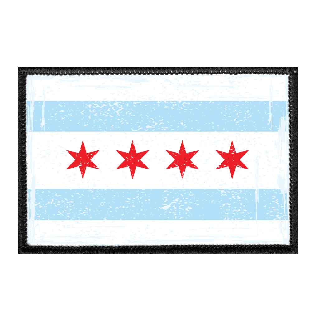 Chicago City Flag - Color - Distressed - Removable Patch - Pull Patch - Removable Patches For Authentic Flexfit and Snapback Hats