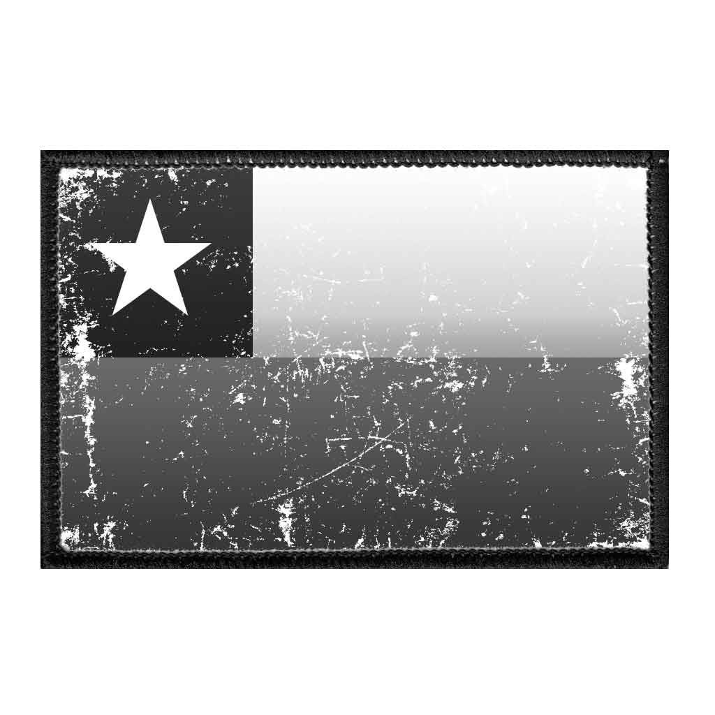 Chile Flag - Black and White - Distressed - Removable Patch - Pull Patch - Removable Patches For Authentic Flexfit and Snapback Hats