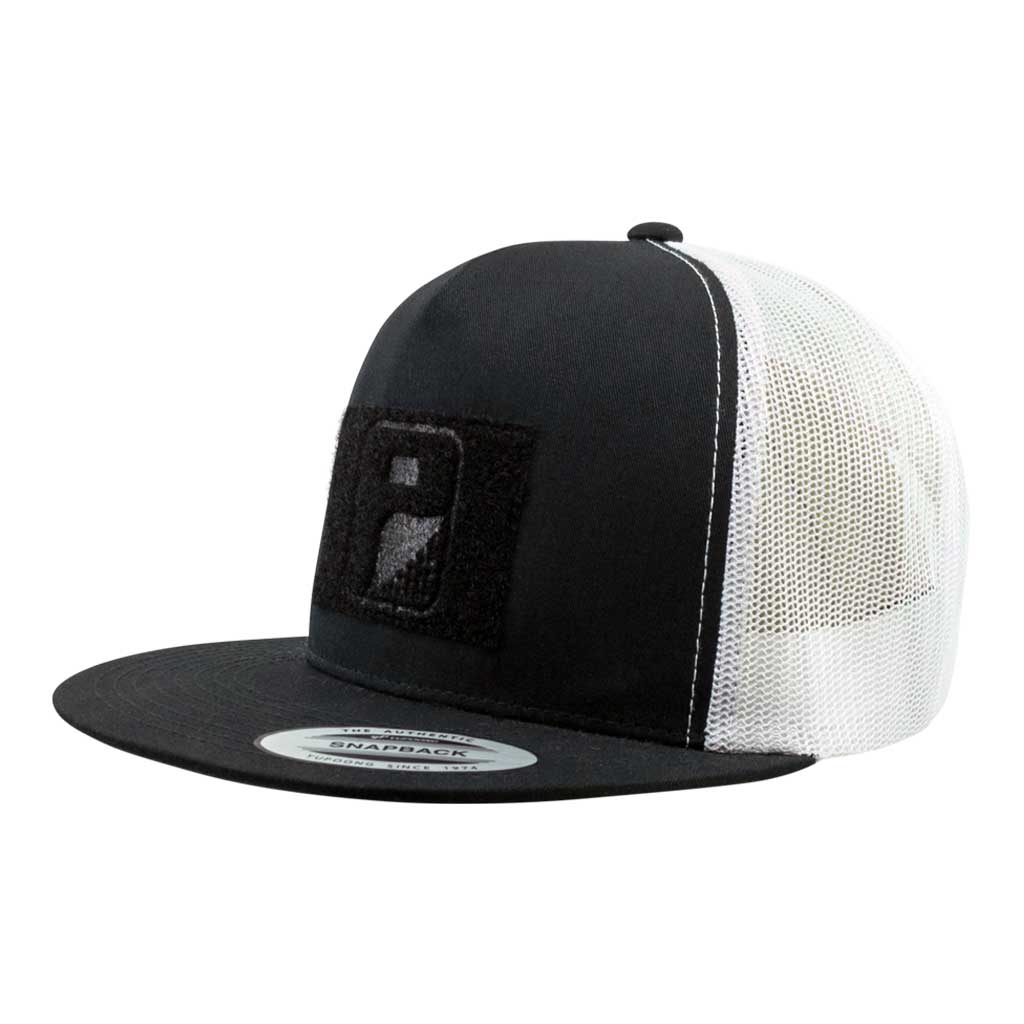 Classic Trucker 2-Tone Pull Patch Hat By Snapback - Black and White - Pull Patch - Removable Patches For Authentic Flexfit and Snapback Hats