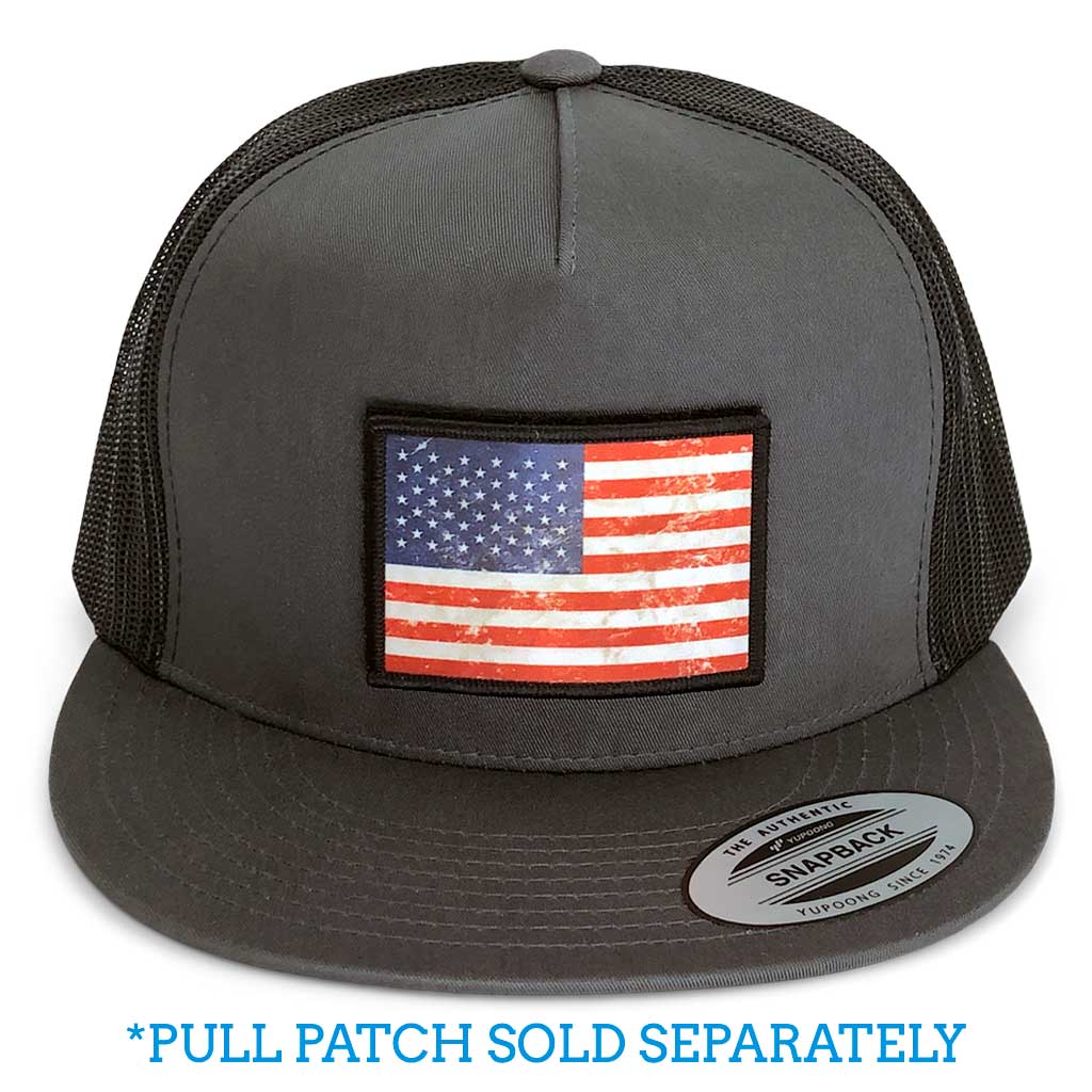 Classic Trucker 2-Tone Pull Patch Hat By Snapback - Charcoal and Black - Pull Patch - Removable Patches For Authentic Flexfit and Snapback Hats