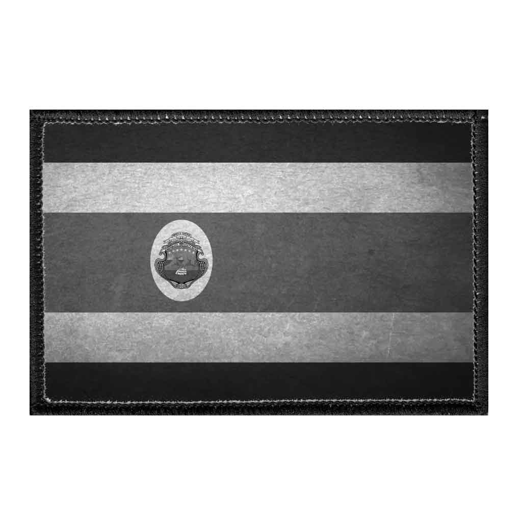 Costa Rica Flag - Black and White - Distressed - Removable Patch - Pull Patch - Removable Patches For Authentic Flexfit and Snapback Hats