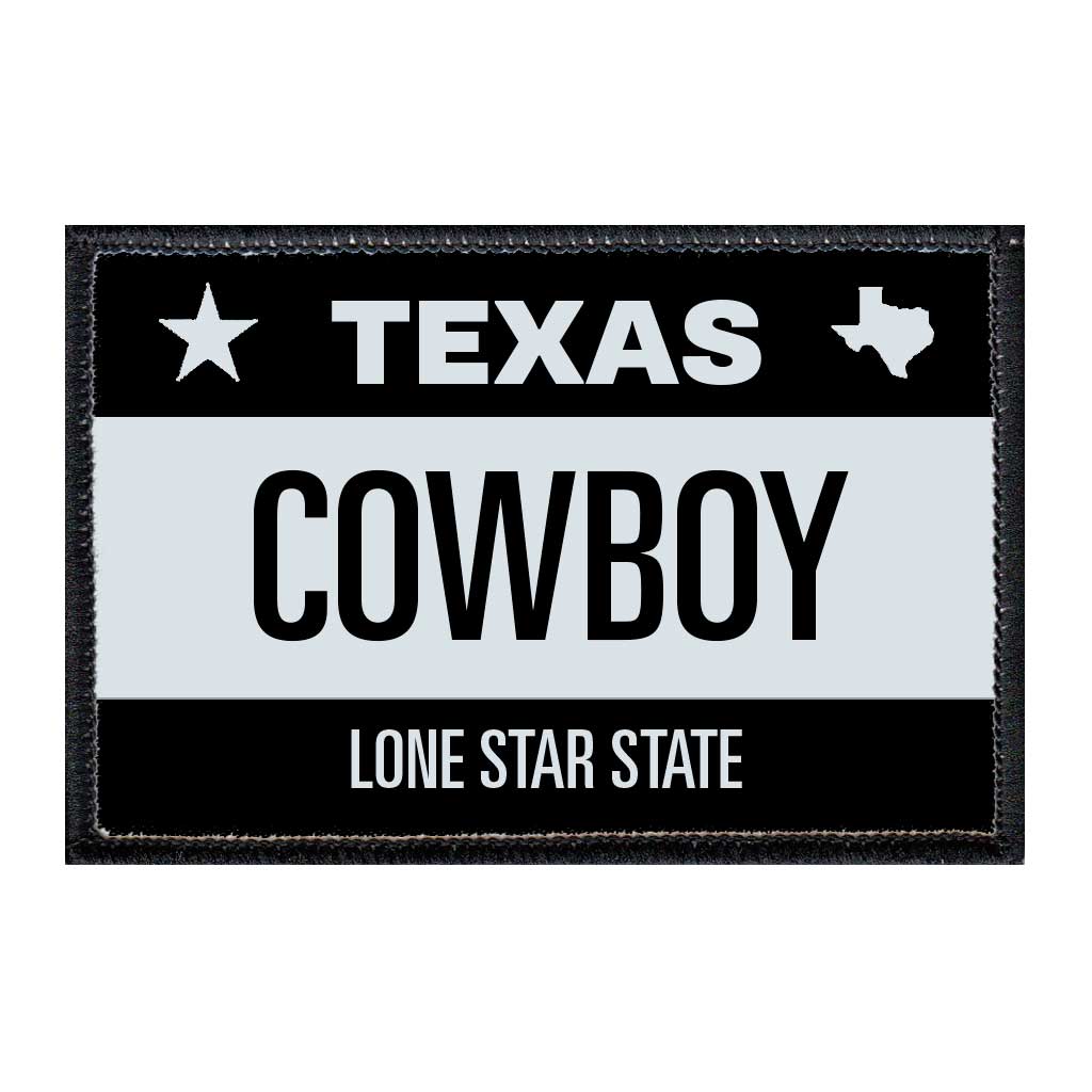 Cowboy - Texas License Plate - Removable Patch - Pull Patch - Removable Patches For Authentic Flexfit and Snapback Hats