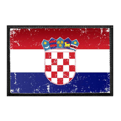Croatia Flag - Color - Distressed - Removable Patch - Pull Patch - Removable Patches For Authentic Flexfit and Snapback Hats