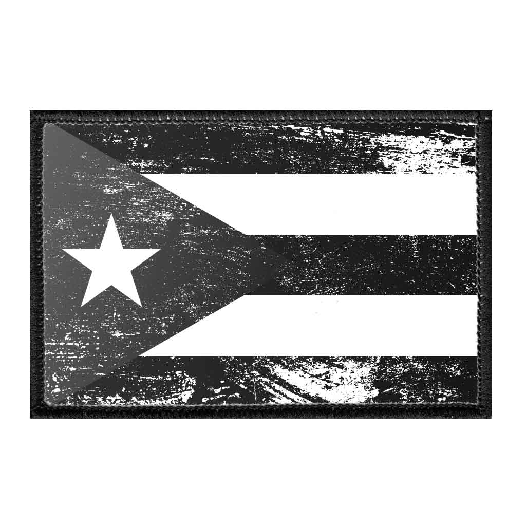 Cuba Flag - Black and White - Distressed - Removable Patch - Pull Patch - Removable Patches For Authentic Flexfit and Snapback Hats
