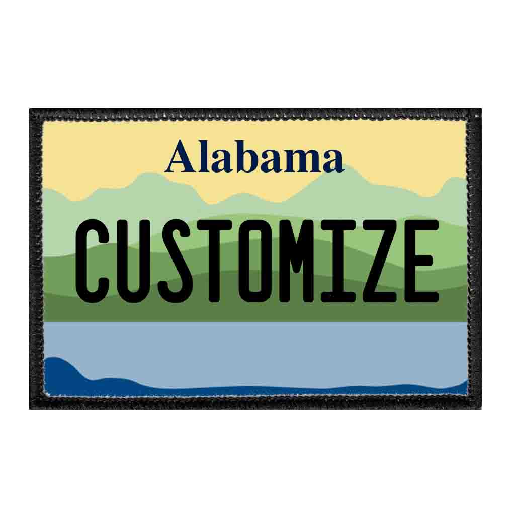 Customizable - Alabama License Plate - Removable Patch - Pull Patch - Removable Patches That Stick To Your Gear