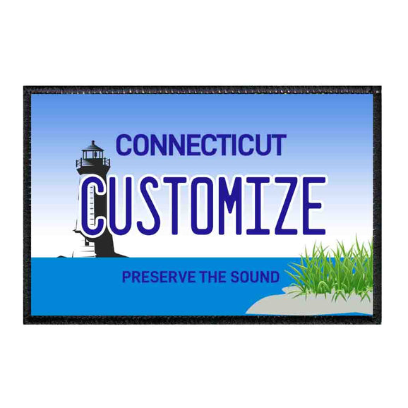 Customizable - Connecticut License Plate - Removable Patch - Pull Patch - Removable Patches That Stick To Your Gear