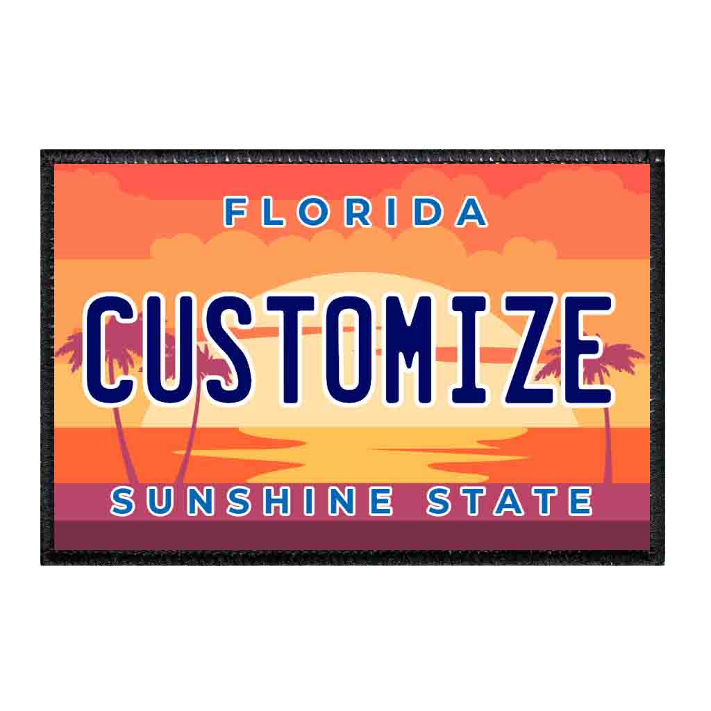 Customizable - Florida License Plate - Removable Patch - Pull Patch - Removable Patches That Stick To Your Gear