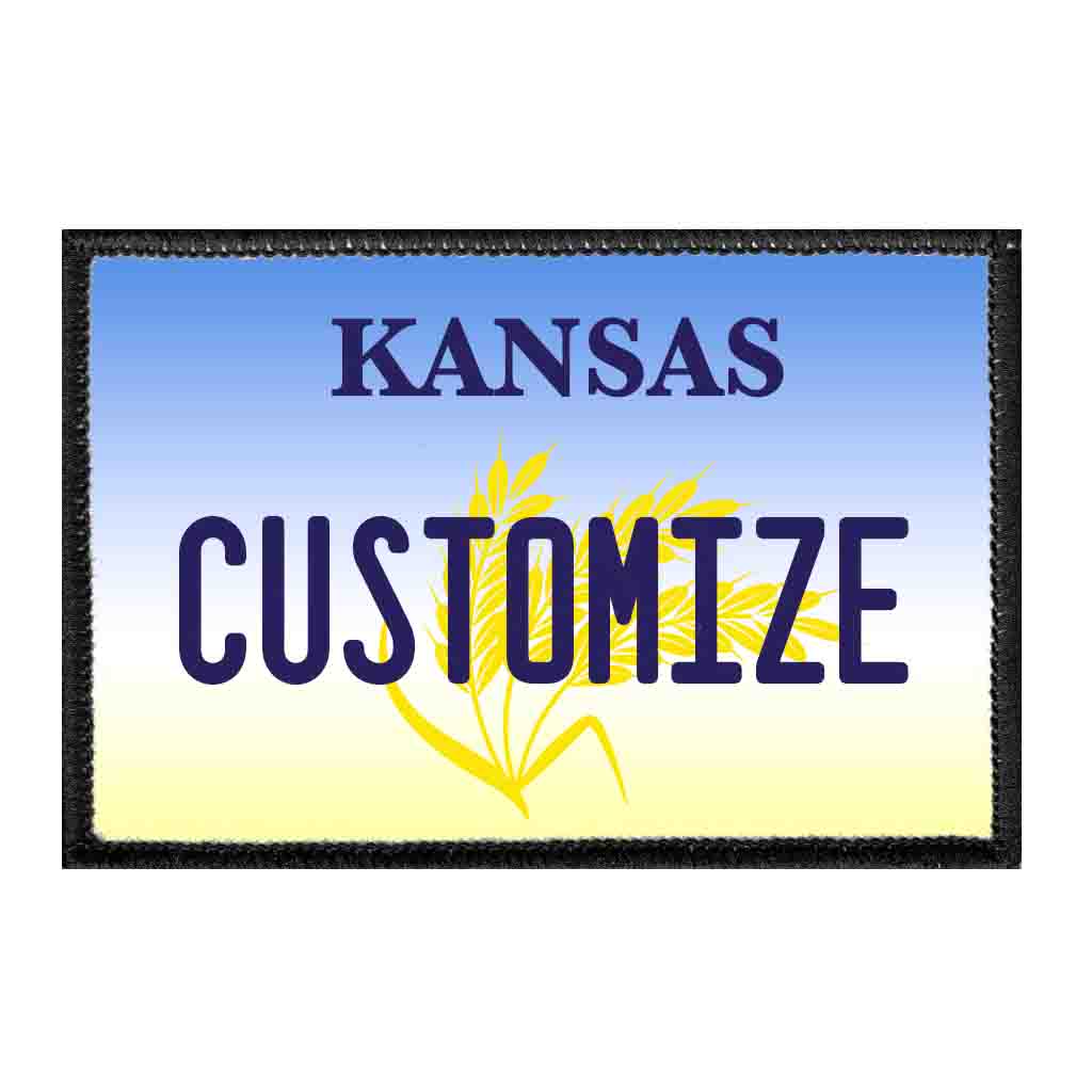 Customizable - Kansas License Plate - Removable Patch - Pull Patch - Removable Patches That Stick To Your Gear